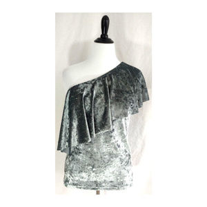 Tart Top Size L One Shoulder Ruffle Velour Stretch